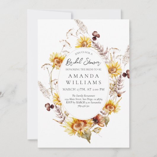 Zonnebloem Boho Wildflower Modern Vrijgezellenfees Kaart (Voorkant)