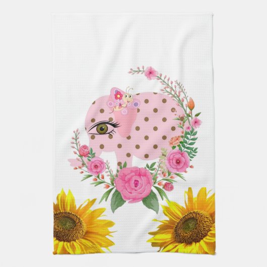 Zonnebloem Boterfly Elephant Floral Kitchen Towel Theedoek (Verticaal)