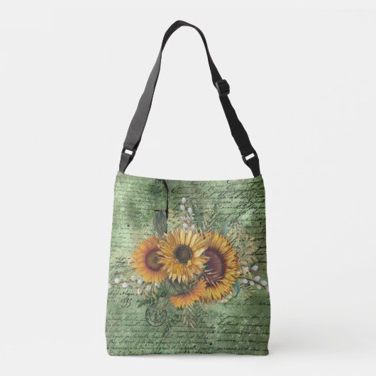  zonnebloem Bouquet Green Ephemera Crossbody Tas (Achterkant)