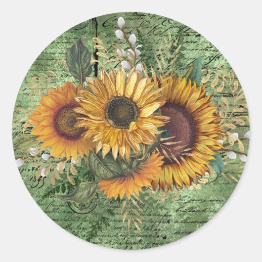  zonnebloem Bouquet Green Ephemera Ronde Sticker (Voorkant)