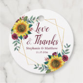 Zonnebloem Bourgogne Roos Geometrische bruiloft Be Bedankjes Labels (Voorkant)