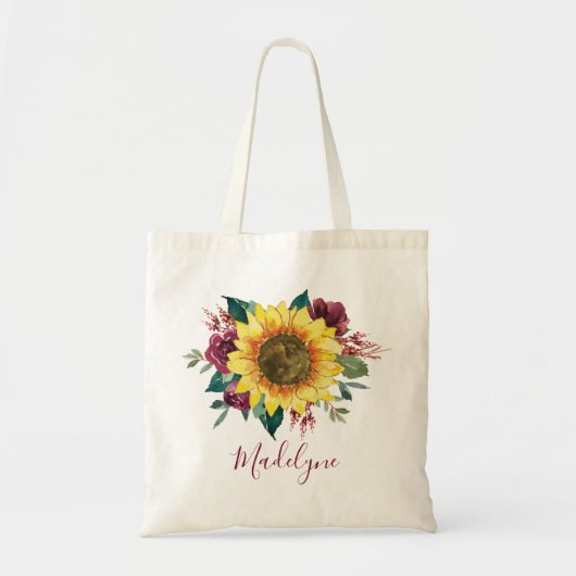 Zonnebloem Bourgogne Roos Gepersonaliseerde Naam Tote Bag (Voorkant)