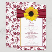 Zonnebloem Bourgogne Wit Damask Wedding Menu Kaart (Voorkant / Achterkant)
