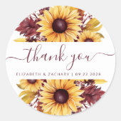 Zonnebloem Bourgondië Bloemen bruiloft Dank u Ronde Sticker (Voorkant)