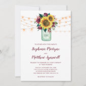 Zonnebloem Bourgondië Roos Lights Mason Jar Weddin Kaart (Voorkant)