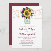 Zonnebloem Bourgondië Roos Lights Mason Jar Weddin Kaart (Voorkant / Achterkant)