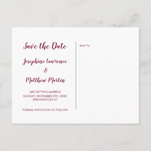 Zonnebloem Bourgundy Roos licht sparen de datum Aankondigingskaart (Achterkant)