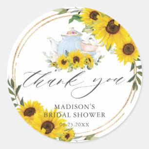 Zonnebloem Bruids Baby shower Tea Party Dank u Ronde Sticker