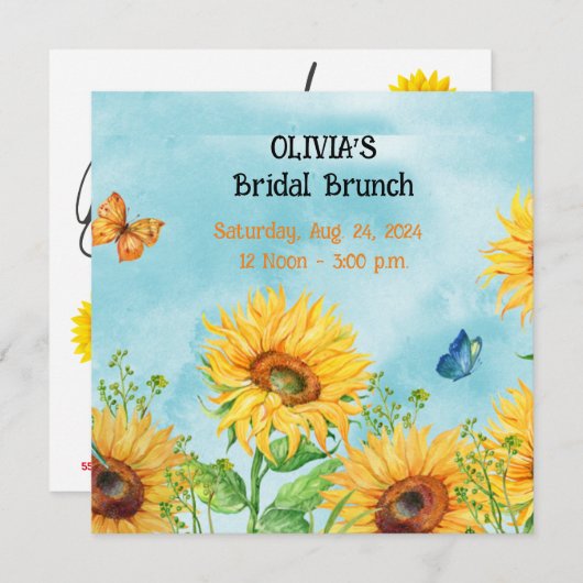 ZONNEBLOEM BRUIDSDUIK PLATTE UITNODIGING (Voorkant / Achterkant)