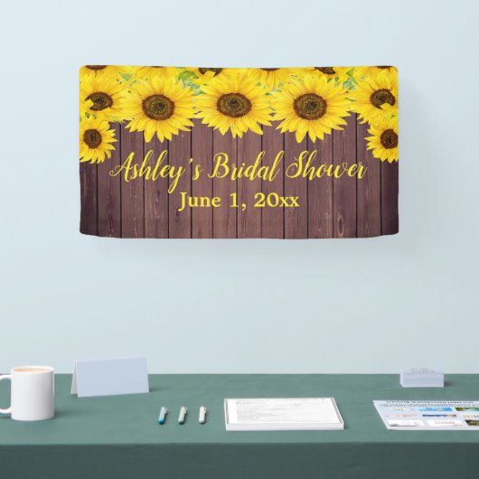 Zonnebloem Bruidsfeest Achtergrond Roestig Houten  Spandoek (Beurs)