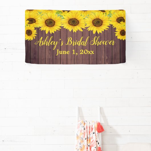 Zonnebloem Bruidsfeest Achtergrond Roestig Houten  Spandoek (Insitu)