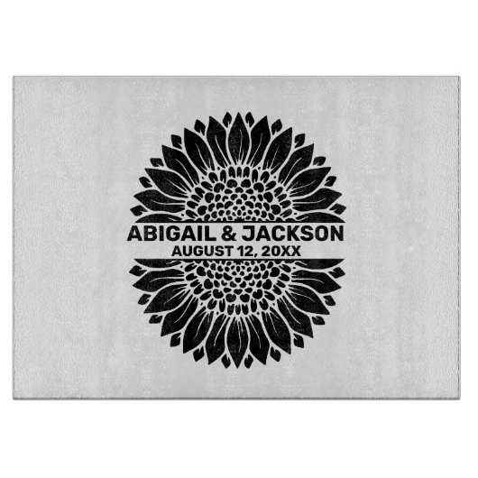 Zonnebloem Bruiloft Aangepaste Naam & Datum Snijplank (Voorkant)