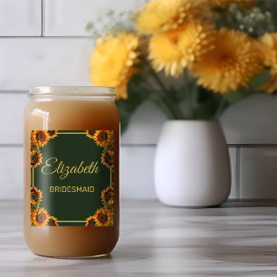 Zonnebloem bruiloft bos groen bruidsmeisje blikvorm glas