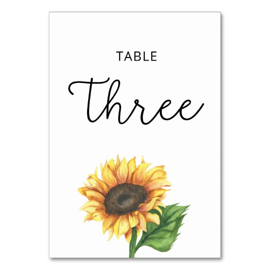 Zonnebloem bruiloft Drie tafel nummer Kaart (Voorkant)