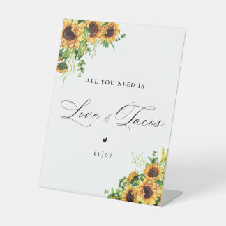 Zonnebloem Bruiloft Feest Love en Tacos Bord Reclamebord Met Voetstuk