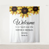 Zonnebloem Bruiloft Foto Prop Geel Wit Achtergrond Wandkleed (Voorkant)