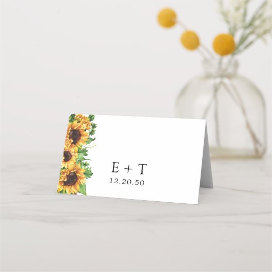 Zonnebloem bruiloft gevouwen plaats kaarten (Achterkant)