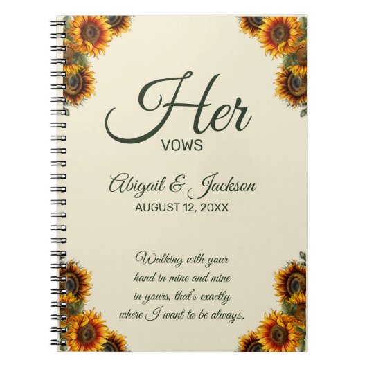 Zonnebloem bruiloft haar geloften  Notitieboek (Voorkant)