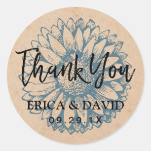  zonnebloem bruiloft kraft dank u ronde sticker