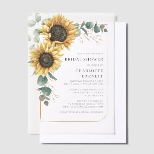 Zonnebloem Bruiloft met Bloemig Eucalyptus Motief Vellum Uitnodigingen (Offset)