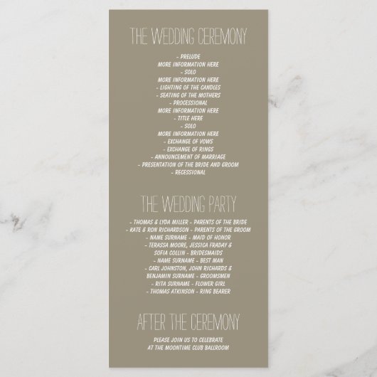 Zonnebloem bruiloft programma's (Achterkant)