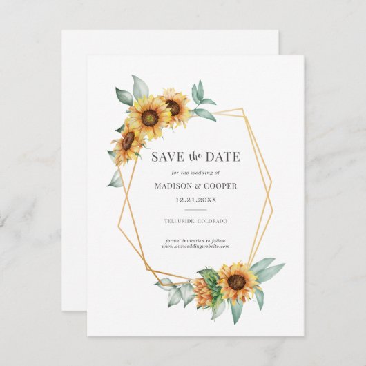 Zonnebloem Bruiloft Save the Date (Voorkant / Achterkant)