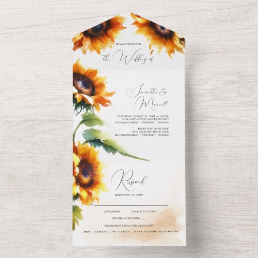 Zonnebloem bruiloft uitnodigingen met RSVP (Binnen)