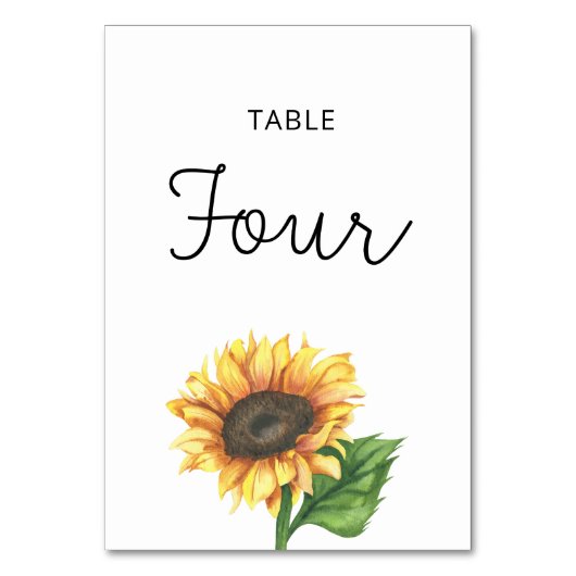 Zonnebloem bruiloft vier tafel nummer kaart (Voorkant)