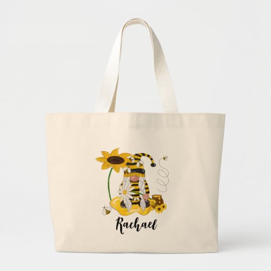 Zonnebloem Bumblebee Gnome Persoonlijke Canvas tas (Voorkant)