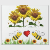 Zonnebloem Bumblebee Red Hearts Matte Wrapping Pap Cadeaupapier (Vlak)