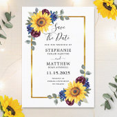 Zonnebloem Burgundy Navy Bloem Gouden Rand Trouw Save The Date