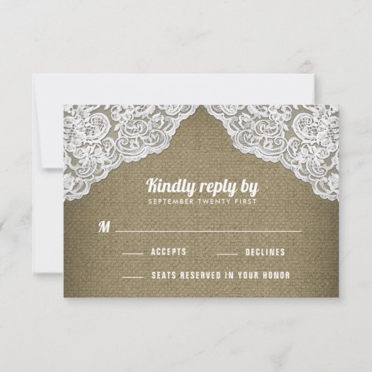 Zonnebloem Burlap en Kant Bruiloft RSVP Kaarten (Achterkant)