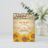 Zonnebloem burlap String Light Rustic Save the Dat Aankondigingskaart (Staand voorkant)