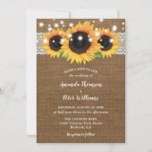 Zonnebloem Burlap Wedding Invitations Kaart (Voorkant)