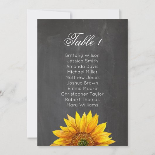 Zonnebloem. Chalkboard bloemen bruiloft zithoek gr Kaart (Voorkant)
