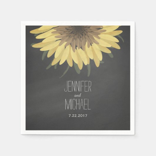 Zonnebloem Chalkboard Rustic Wedding Servetten (Voorkant)