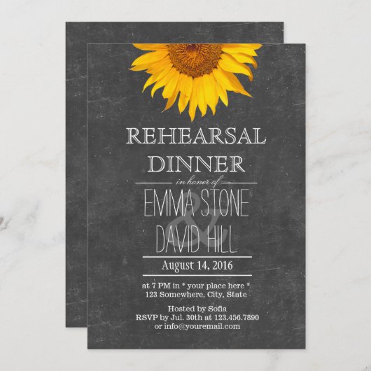 Zonnebloem Chalkboard Weddenschap Dinner Kaart (Voorkant / Achterkant)