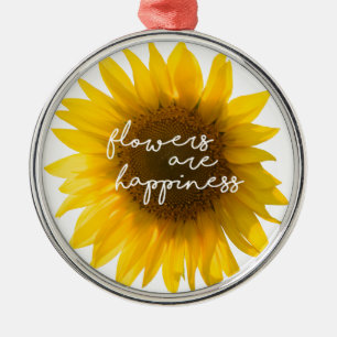Zonnebloem citaat "bloemen zijn geluk" metalen ornament