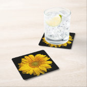 Zonnebloem coastercan vierkante kartonnen onderzetter (Insitu)