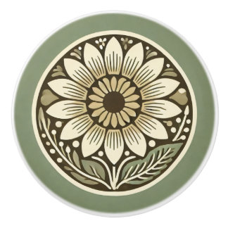 Zonnebloem Cottage Core Ivory Cream Salie Groen Keramische Knop