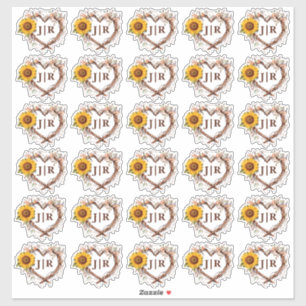 Zonnebloem Country Monogram Rustieke Trouwstickers Sticker