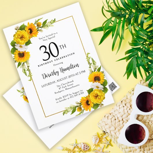 Zonnebloem Daisy 30e verjaardag Party uitnodiging