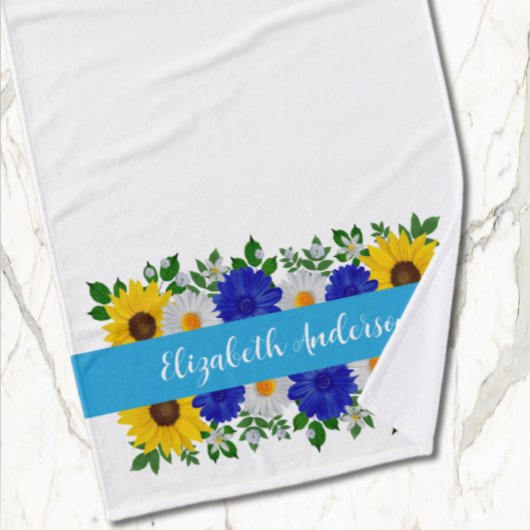 Zonnebloem Daisy Blue Floral Badhanddoek