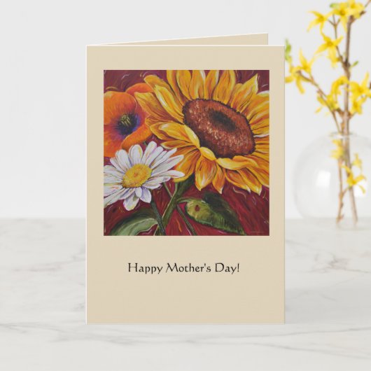 Zonnebloem, Daisy en Poppy Moederdag kaart (Gele Bloem)