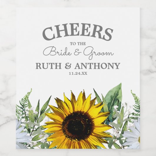 Zonnebloem|Daisy Weddenschap Wine Label Wijn Etiket (Enkel label)