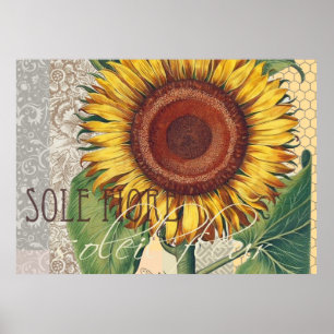 Zonnebloem Damasbehangselpapier Collage Poster