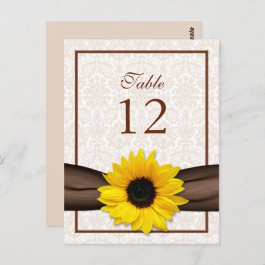 Zonnebloem Damask Bloementafel Nummer Kaart (Voorkant / Achterkant)