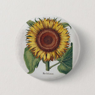 Zonnebloem  damast bloemmotief kunst ronde button 5,7 cm
