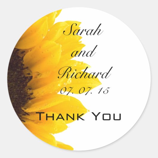 Zonnebloem dank u bruiloft gunst Stickers (Voorkant)