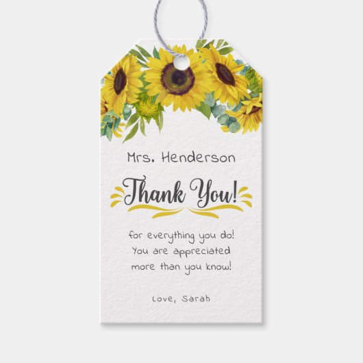 Zonnebloem Dank u leraar Mentor Waardering Cadeaulabel (Voorkant)